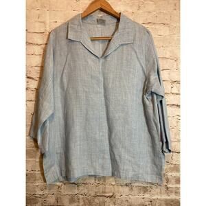 CTC Linens Top Womens XL Icy Blue Lagenlook Tunic Beachy Lightweight Boxy